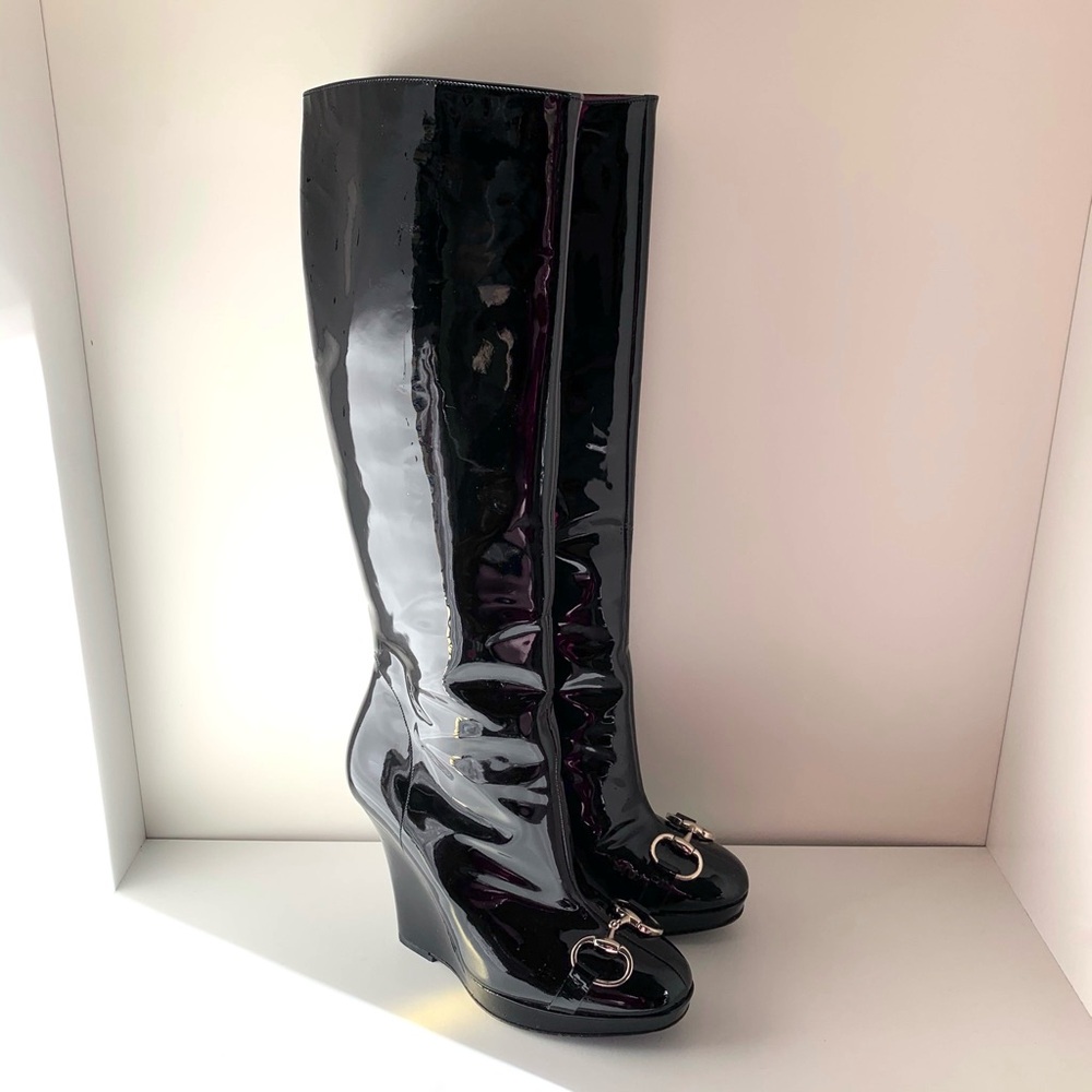 Gucci Patent horse bit tall boots